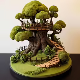a miniature tree with a bridge in the middle
