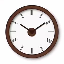 a clock face with roman numerals and brown frame