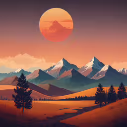 a sunset that looks like mountains are in the background,a painting of a sunset over some mountains