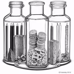 drawing - an old school glass jar with a variety of things inside it
