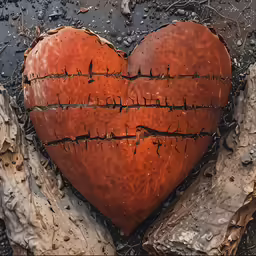 a broken heart hanging from a tree