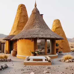 an unusual style house that is built into the desert