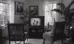 the room is filled with pictures and chairs