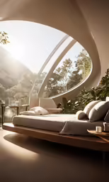 a bed that is in the middle of a room