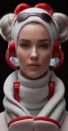 an animated woman wearing headphones and a sweatshirt