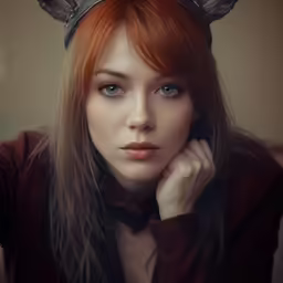 the girl with long hair is wearing a cat ears headband