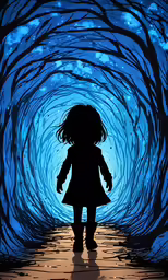 a child is walking in the dark, in a tunnel