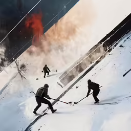 three people on skis skiing down a hill