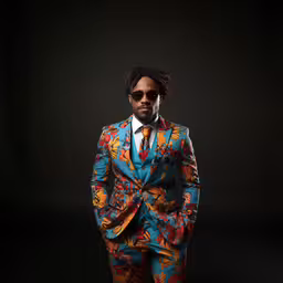 man in a colorful suit and glasses posing,a man dressed in colorful suits posing for the camera