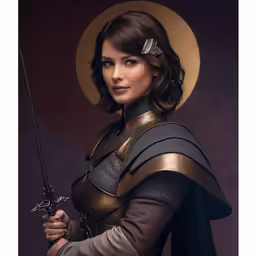 a woman in a costume holding a sword