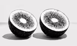 two kiwi halves cut in half on a table