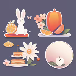 four different types of stickers that include oranges, apples, and rabbits