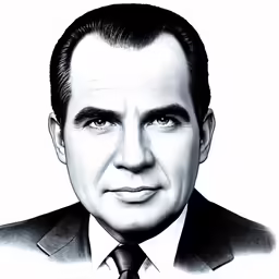 a black and white drawing of a man in a suit