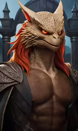 an angry looking creature has long red hair