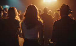 people gather at a party or convention, looking on