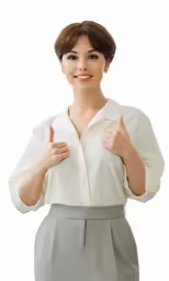 the woman with her thumbs up poses for a picture
