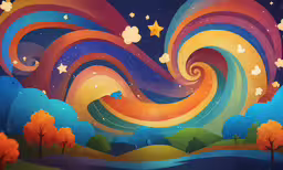 a rainbow painting on paper of a wave in the woods,an abstract landscape painted with stars and rainbow colors