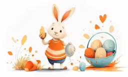 rabbit holding a piece of bread with eggs in a basket