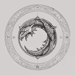 a pen and ink drawing of the shape of a dolphin on a circular plate,a pen drawing of a circular object with stars
