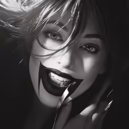 a woman with black and white makeup is posing