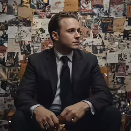 a man in a suit sits down wearing some rings