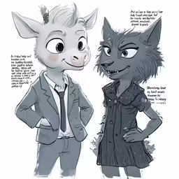 a cartoon of two cats, one is a person, the other a woman