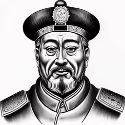 an oriental painting of a man with a hat