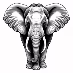 a black and white drawing of an elephant