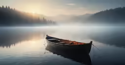 a boat with a paddle in the calm water