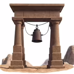a bell hangs in the middle of the structure