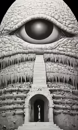 a surreal looking structure in a black and white photo