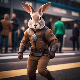 a bunny dressed up as a man in a leather outfit