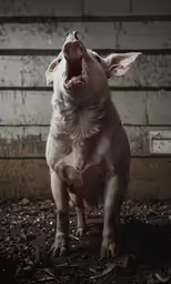 an animal is screaming while standing on a pile of dirt