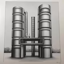 a drawing of two large metal containers sitting next to each other