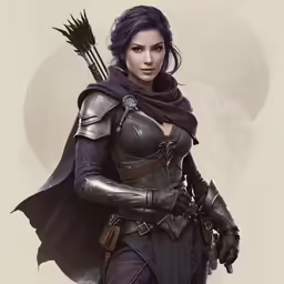 a woman in armor with a bow and arrows