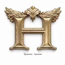 a golden capital h is engraved into a wall