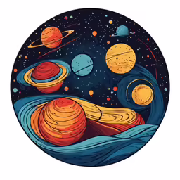 a space scene with saturn and the planets in the center