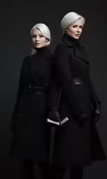 two women wearing black clothes pose for the camera