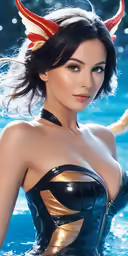the woman is posing for the photograph in the water