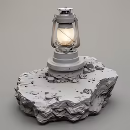 a very strange looking lantern on some rocks