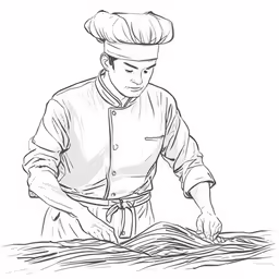 a cook preparing food on a table
