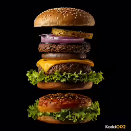 an image of hamburgers stacked up in the air