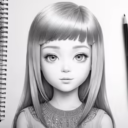 a drawing of a girl with long hair