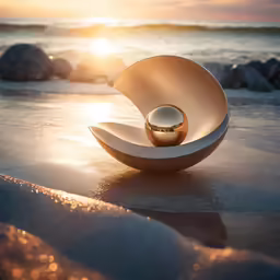 there is a ring sitting on top of the sand at sunset