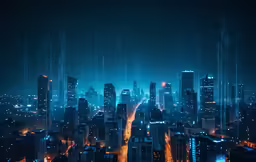 a nighttime cityscape photo with bright light streaks