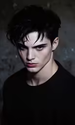 a man in a black shirt looks off into the distance