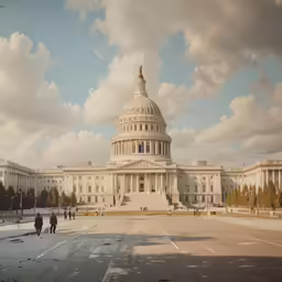 some people walk in front of the building on which the dome is located