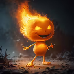an orange character is lit up on the ground