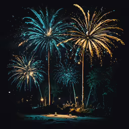 fireworks are light up the sky above the beach