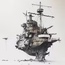 a large boat sitting on top of an ice covered field